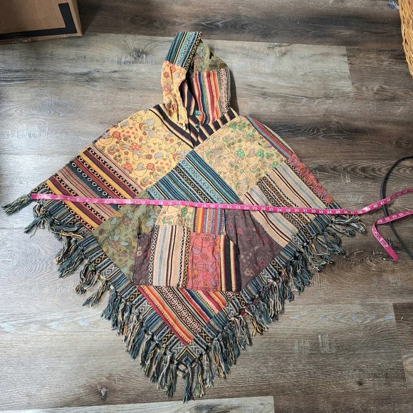 Kathmandu Imports Mushroom Patchwork Fringed Poncho, 100% Cotton, Size S/M? - Picture 12 of 14